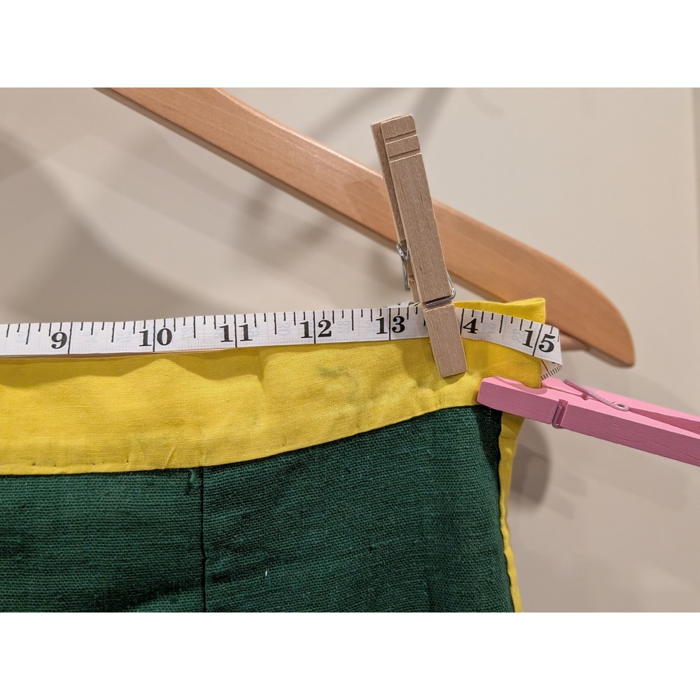 Vintage Hand Sewn Green Yellow Colorblock Midi Skirt High Waist Retro A-Line